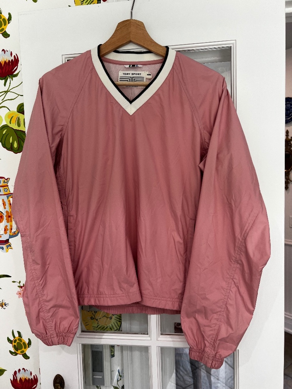 Tory Burch Sport Pink V-Neck Windbreaker Pullover Size Medium